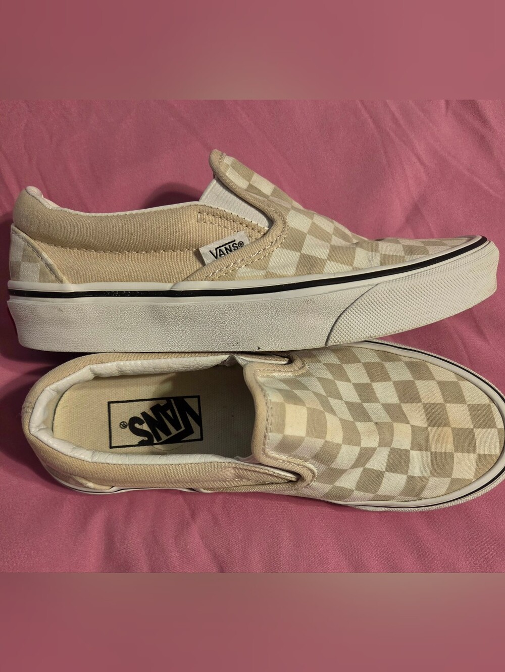 Vans Checkerboard Slip-On Sneakers - Beige & Cream. Sz 6 Women. 4.5 Men